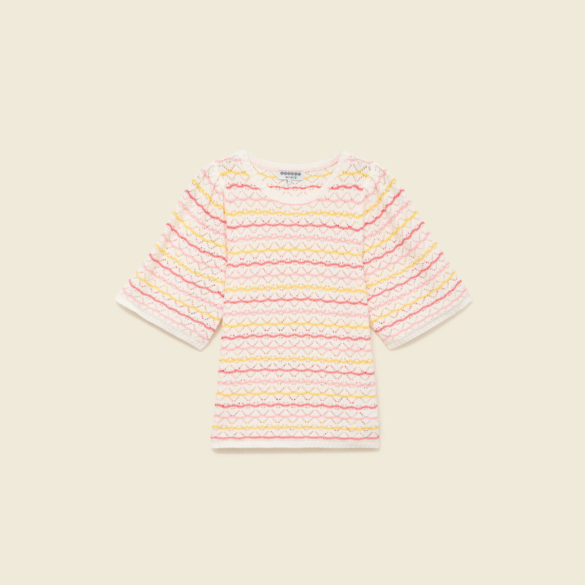 Pull col bateau manches courtes rose femme