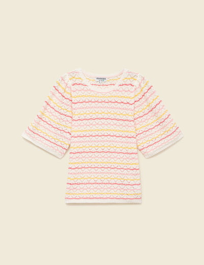 Pull col bateau manches courtes rose femme