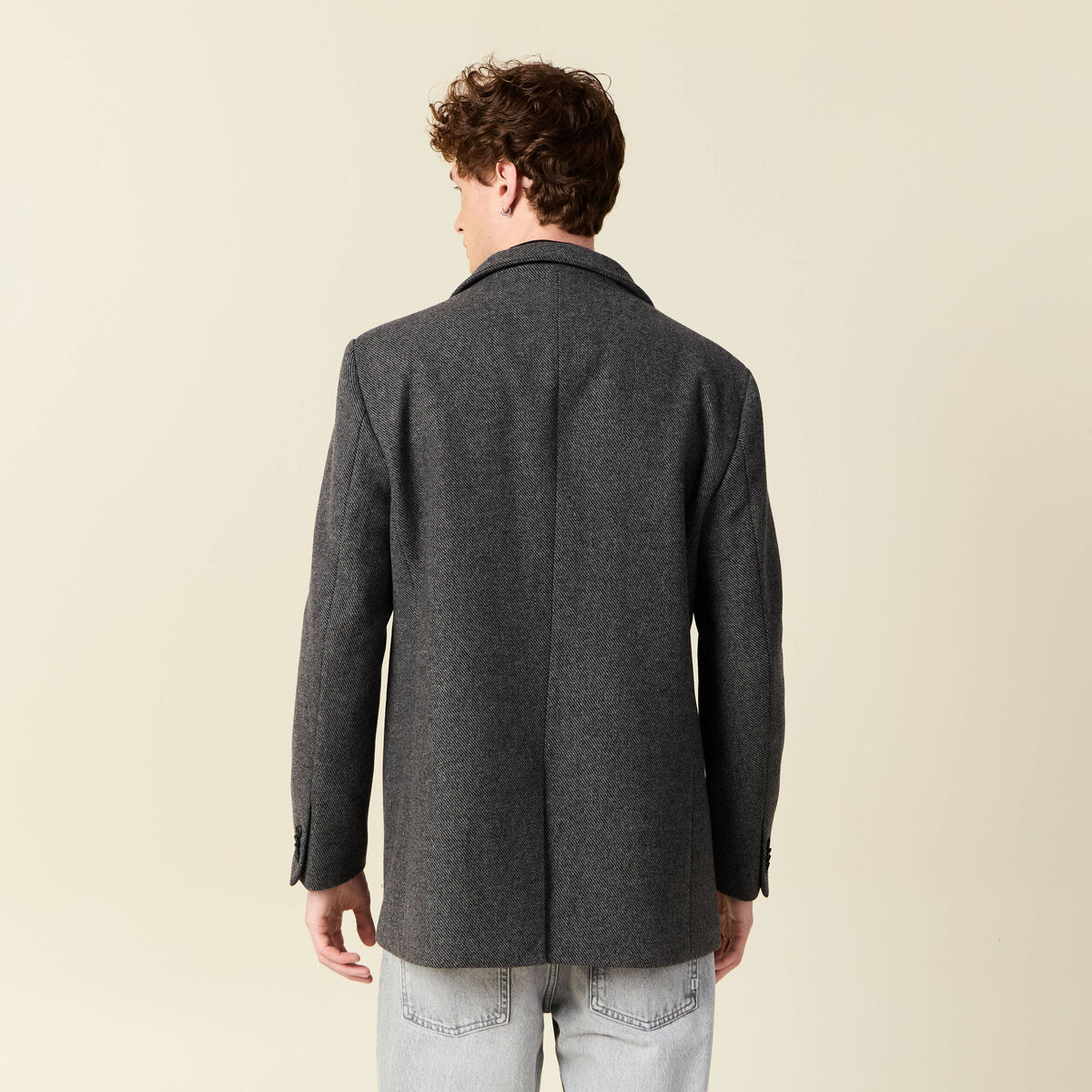 Manteau droit mi-long col montant gris fonc&eacute; homme