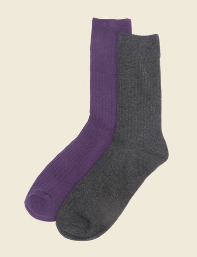 Lot de 2 paires de chaussettes violet fonc&eacute; homme