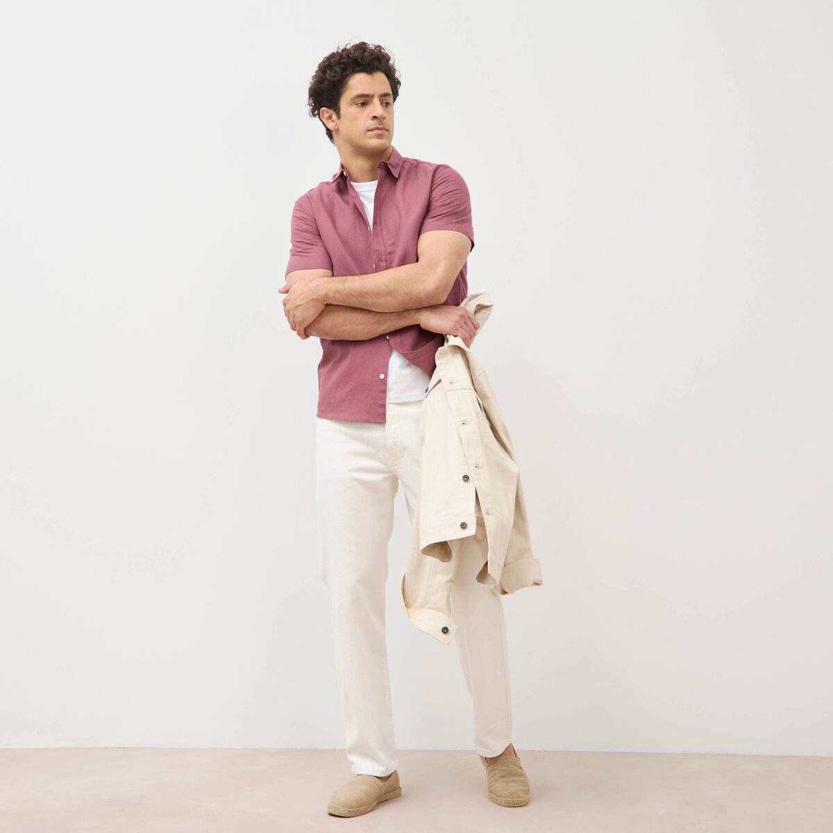 Chemise manches courtes vieux rose homme