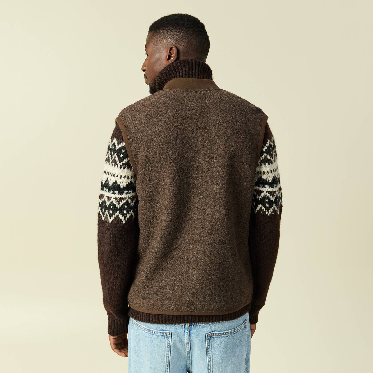 Gilet droit court sans manches marron fonc&eacute; homme
