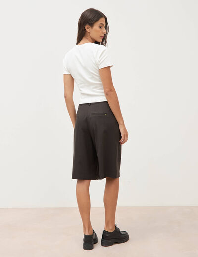 Bermuda large taille haute marron fonc&eacute; femme