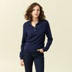 Pull ajour&eacute; manches longues en coton bleu marine femme