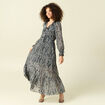 Robe longue &eacute;vas&eacute;e col v manches longues bleu marine femme
