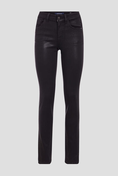 Jeans slim enduit denim noir enduit femme