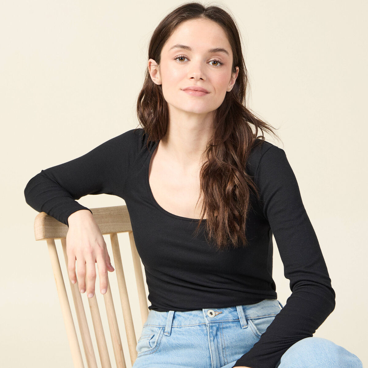 T-shirt côtelé éco-responsable noir femme