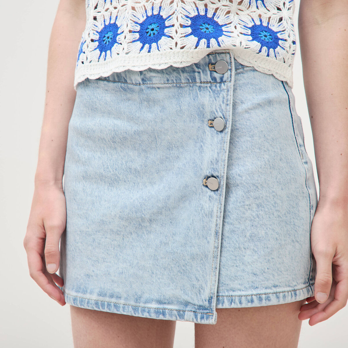 Jupe-short taille haute en jeans denim snow bleu femme