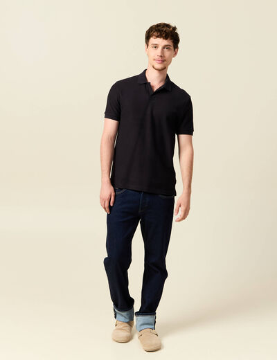 Polo cintré manches courtes en coton noir homme
