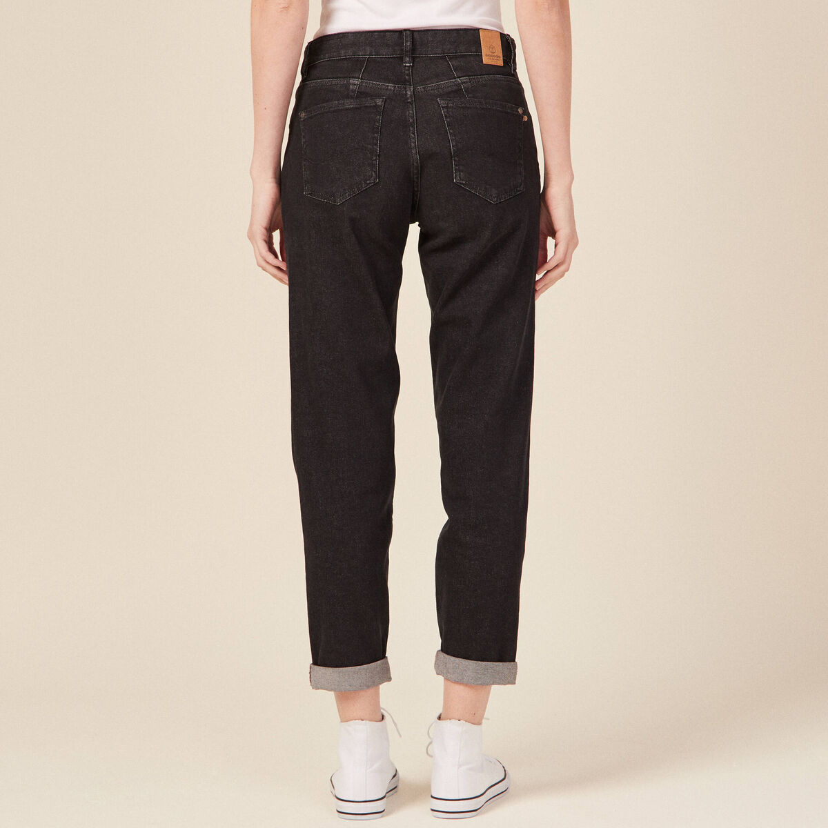 Jeans girlfriend 5 poches denim gris femme