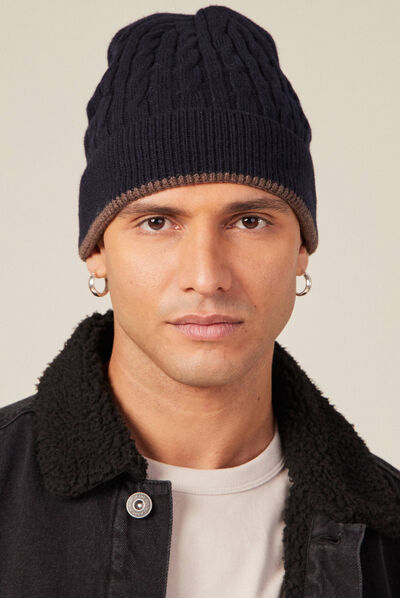 Bonnet torsades bleu marine homme