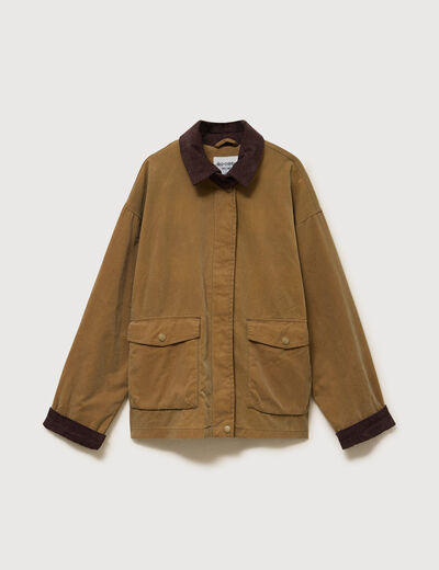 Parka oversize courte col classique camel femme