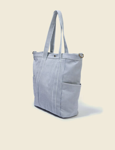 Cabas en coton avec doublure bleu marine femme
