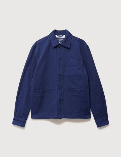 Surchemise droite en coton bleu fonc&eacute; homme