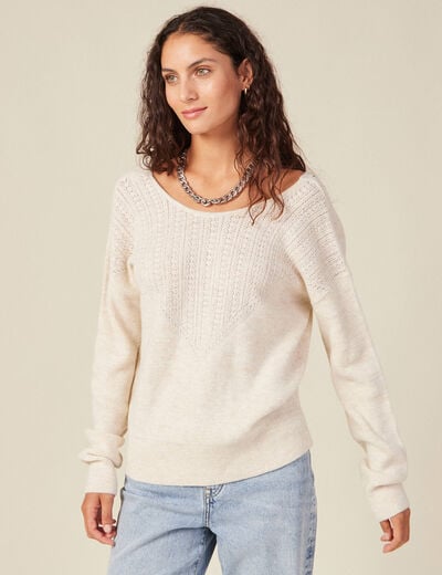 Pull manches longues creme femme