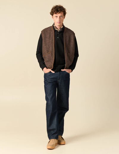 Polo manches longues en coton noir homme
