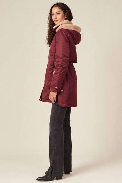 Parka droite à capuche prune femme