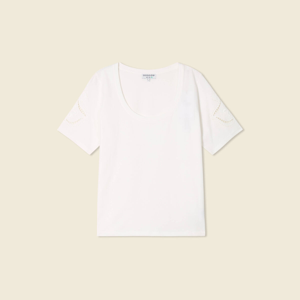 T-shirt manches courtes brodé ecru femme