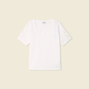 T-shirt manches courtes brodé ecru femme