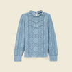 Blouse cintr&eacute;e dentelle manches longues gris femme