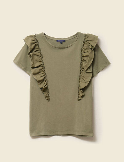 T-shirt en coton manches courtes vert kaki femme