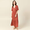 Robe longue évasée fluide orange foncé femme