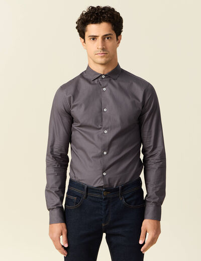 Col cintr&eacute; en coton manches longues gris fonc&eacute; homme