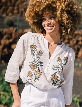 Blouse manches 3/4 blanc femme