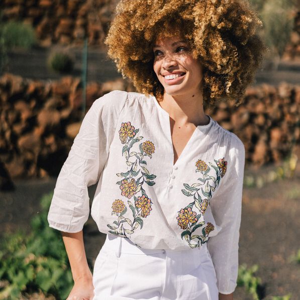 Blouse manches 3/4 blanc femme