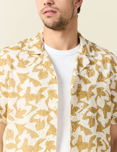 Chemise manches courtes brodée blanc homme