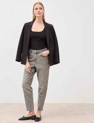 D&eacute;bardeur ajust&eacute; col carr&eacute; noir femme