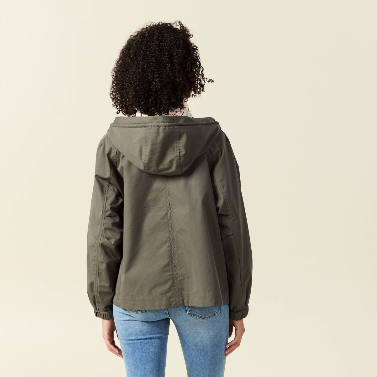 Parka oversize d&eacute;perlante &agrave; capuche vert kaki femme