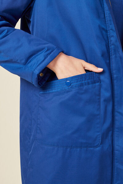 Parka droite à capuche doublée bleu electrique femme