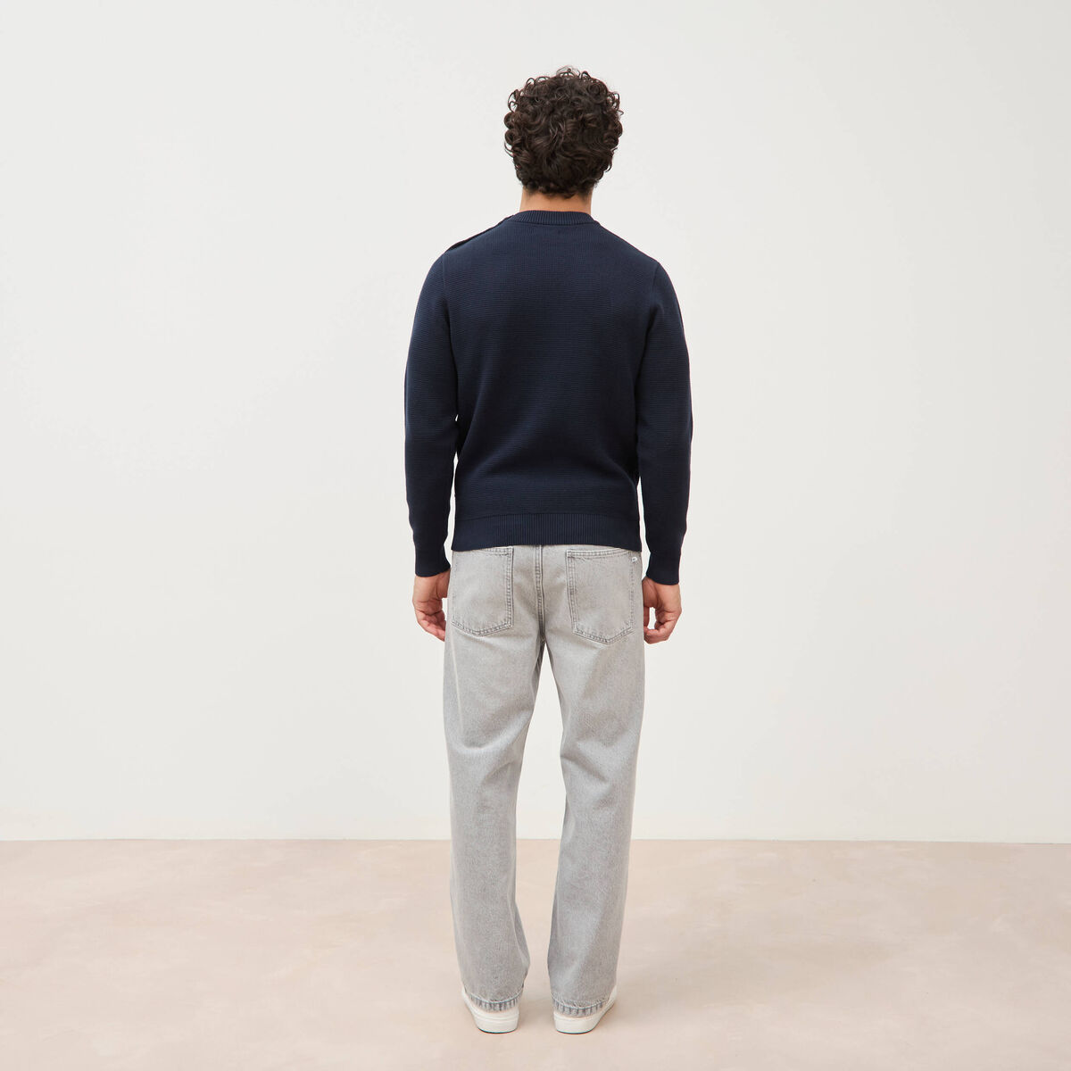 Pull manches longues col rond bleu marine homme