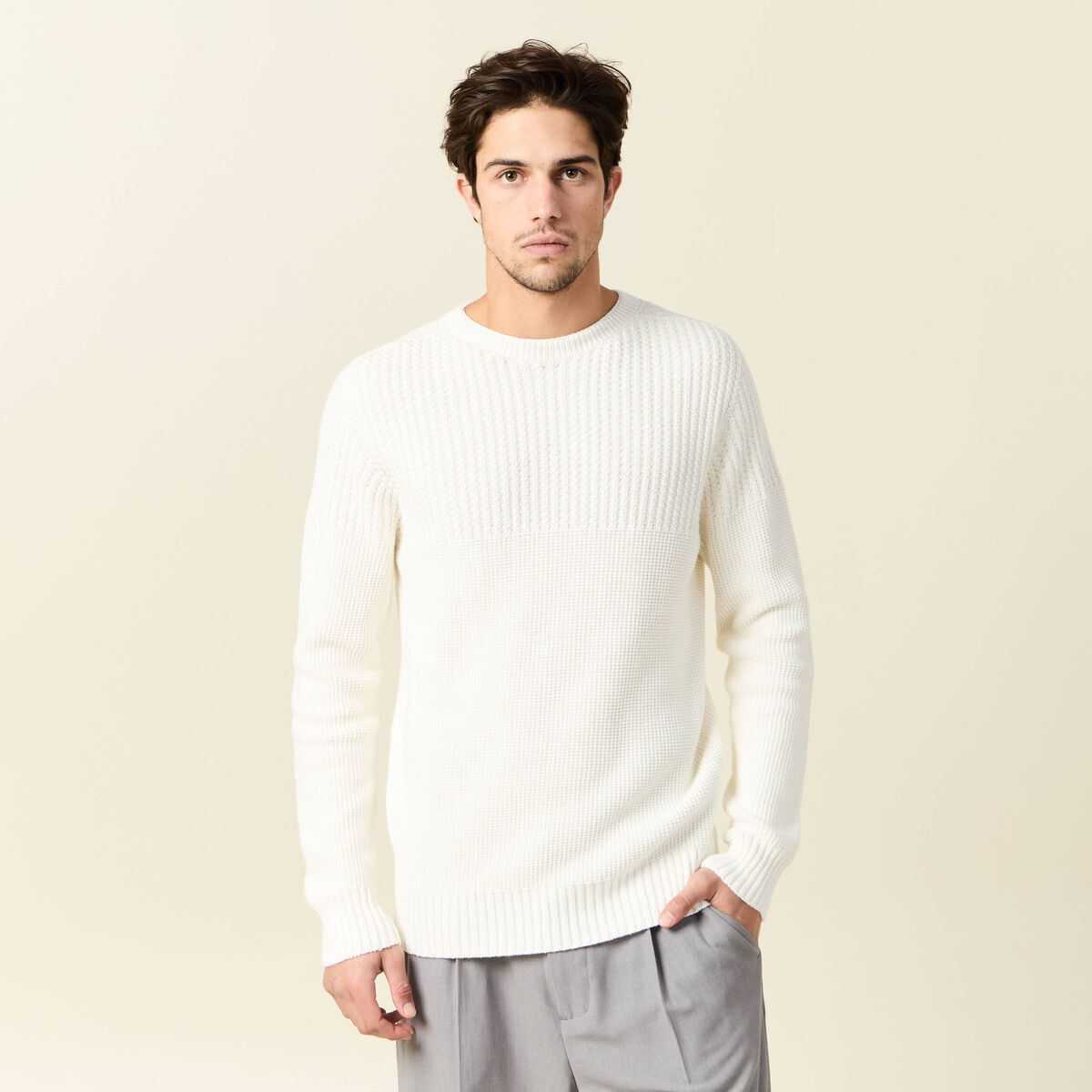 Pull manches longues fabriqué en France ecru homme