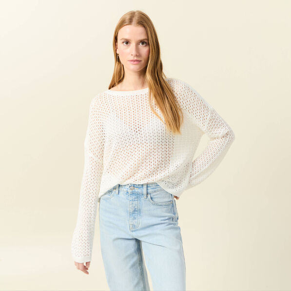 pull manches longues ajoure ecru femme Pull manches longues ajouré ecru femme