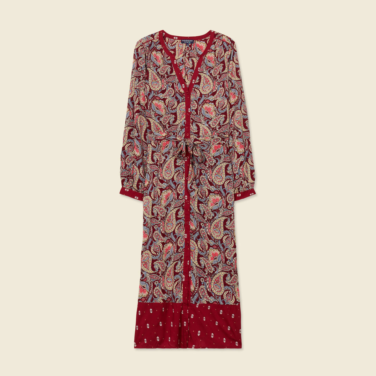 Robe midi chemise évasée rouge foncé femme