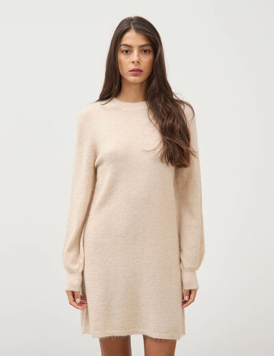 Robe droite courte manches longues creme femme
