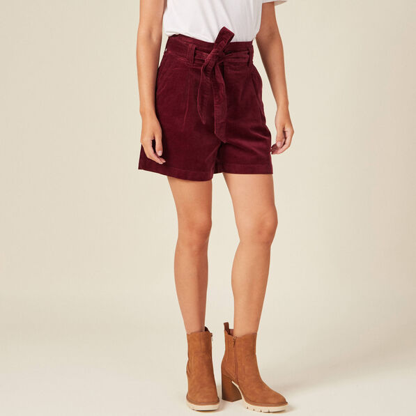 Short paperbag velours prune femme