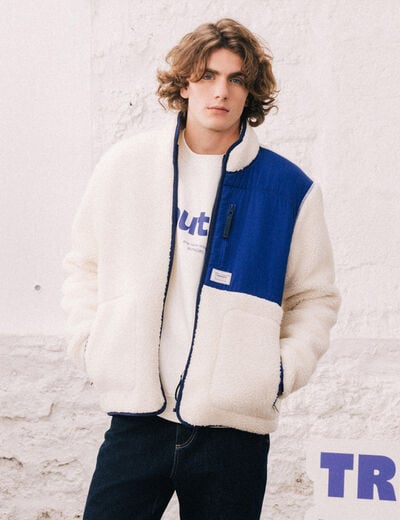 Veste sherpa col montant manches longues ecru homme