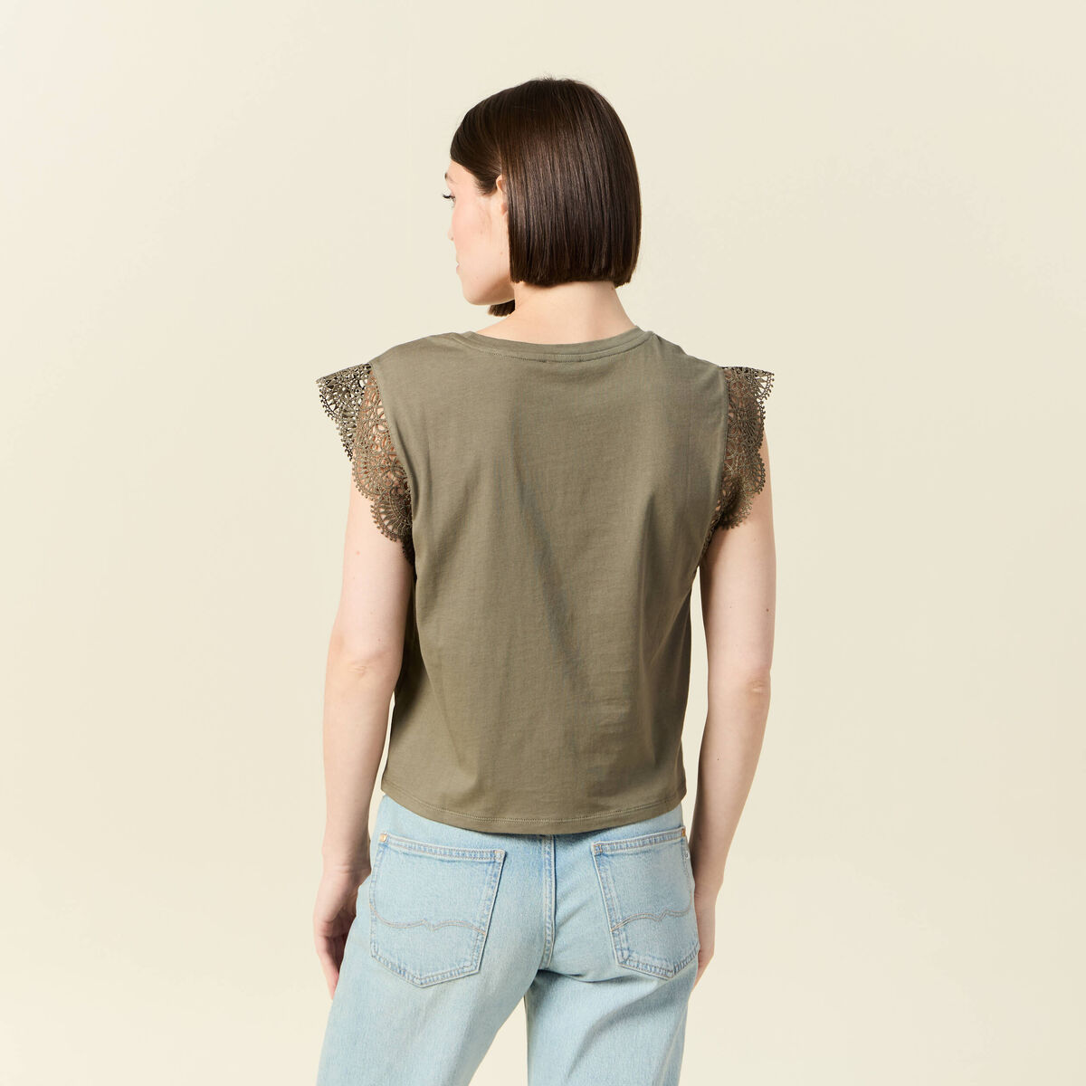 T-shirt manches courtes vert kaki femme