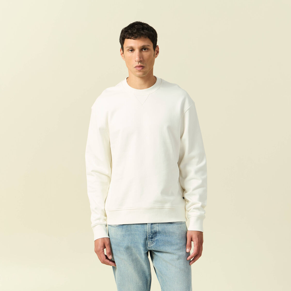 Sweat manches longues en coton ecru homme