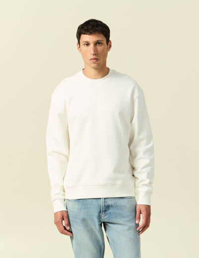 Sweat manches longues en coton ecru homme