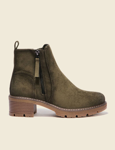 Bottines semelle gomme vert kaki femme