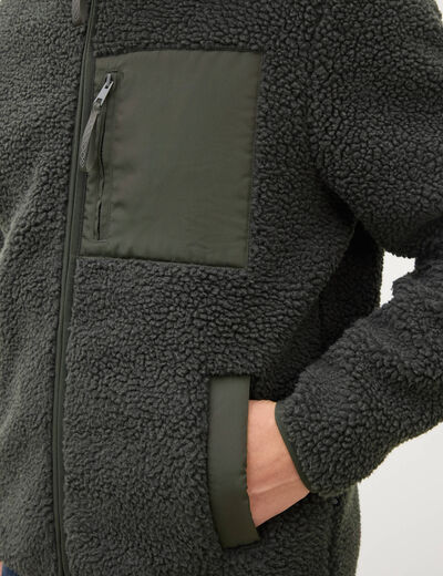 Veste droite sherpa col montant vert kaki homme
