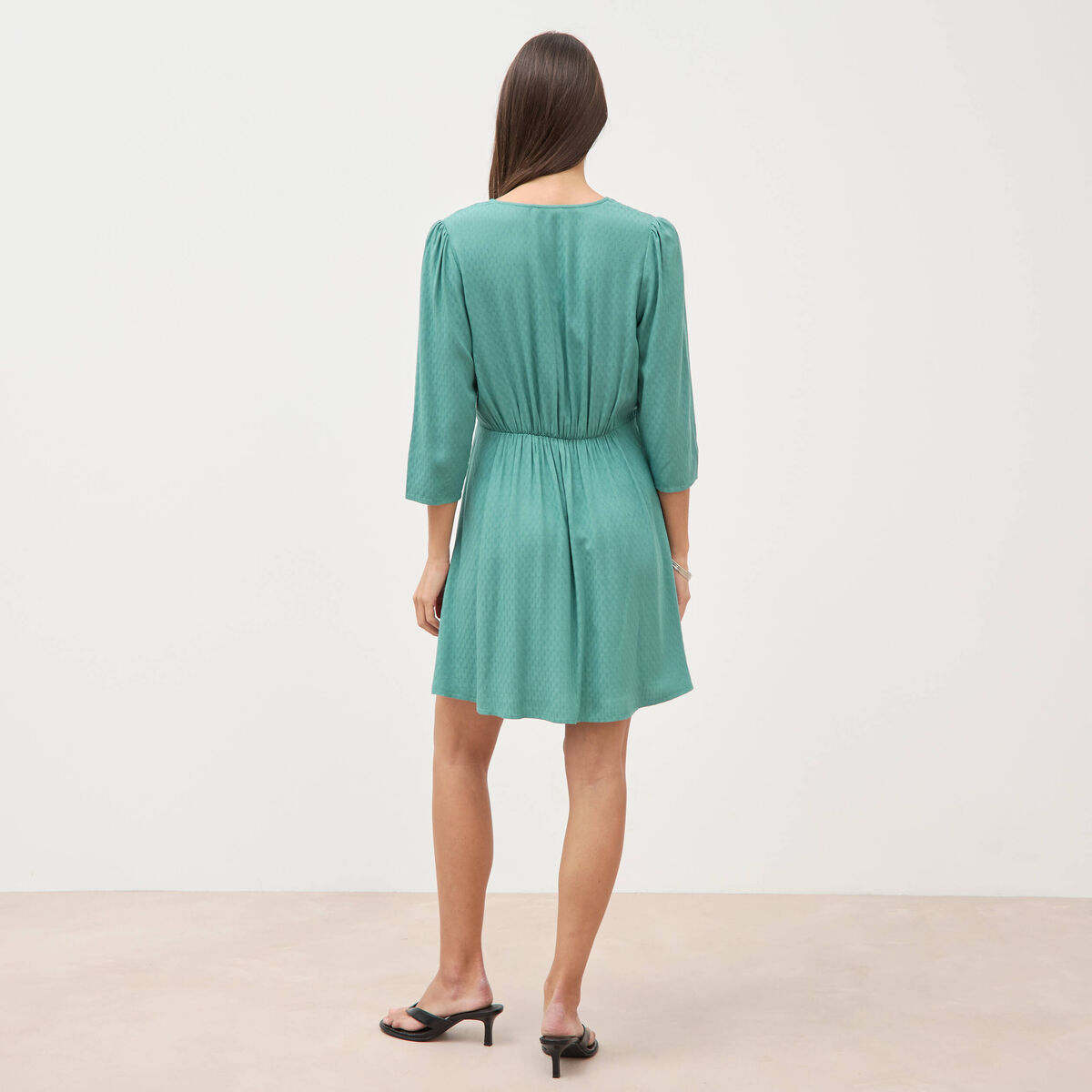 Robe manches longues col v vert femme