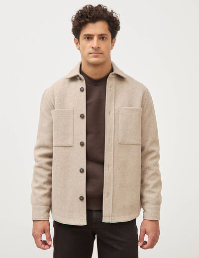 Surchemise boutonn&eacute;e beige homme