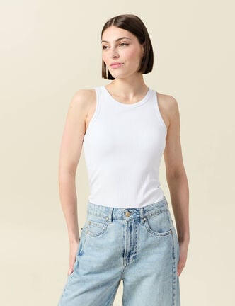 Débardeur 2 en 1 avec brassière intégrée blanc femme