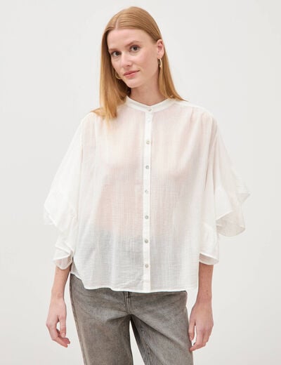 Blouse boyfriend manches coude en coton ecru femme