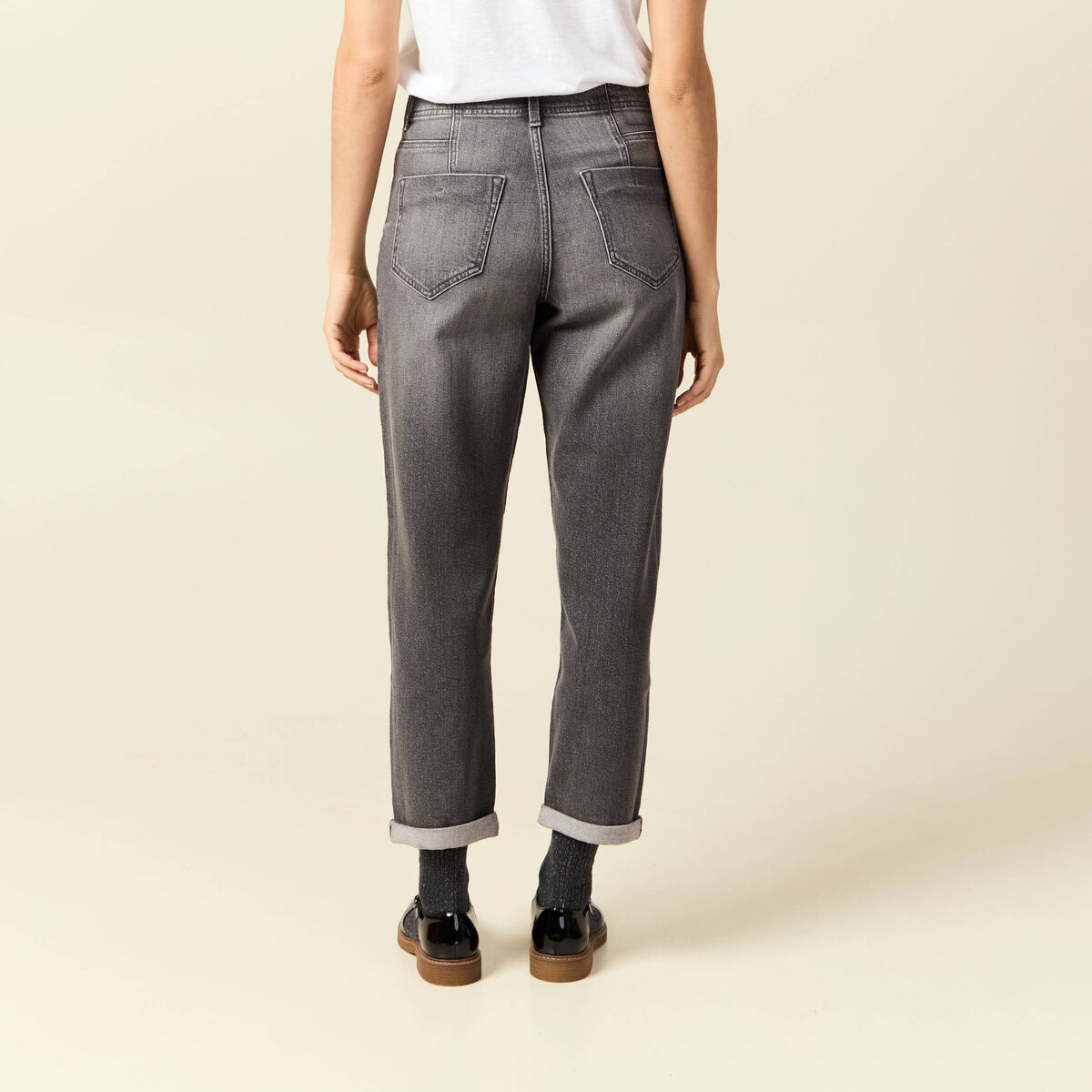 Pantalon mom taille haute 7/8&egrave;me denim denim gris femme